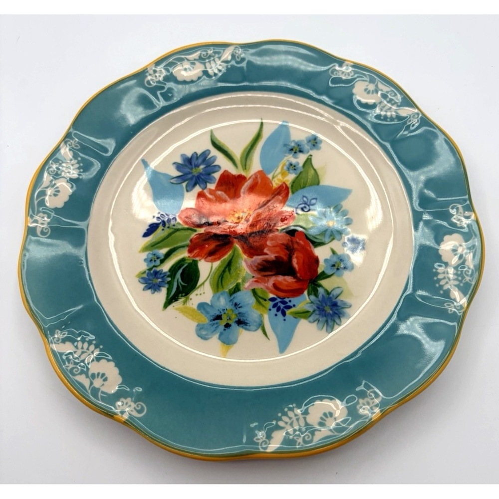Pioneer Woman Spring Bouquet Salad Dessert Plate Turquoise Floral 9"